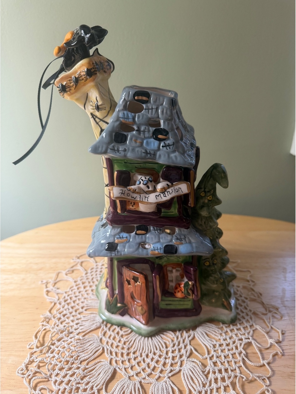 Blue Sky Clayworks Howlin' Mansion Halloween Ceramic Candle Holder